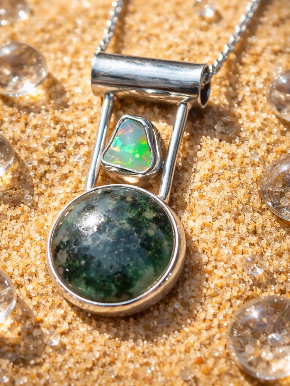 Moss Agate & Opal Necklace